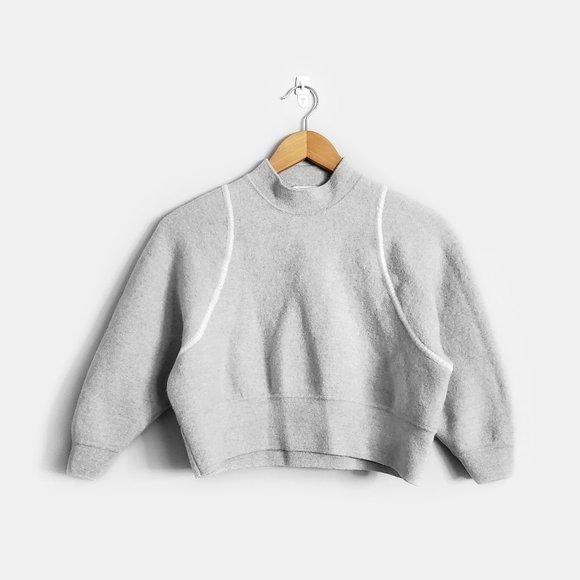 Molli Sweaters - MOLLI Made in Italy Light Grey Mockneck Crop Wool Sweater